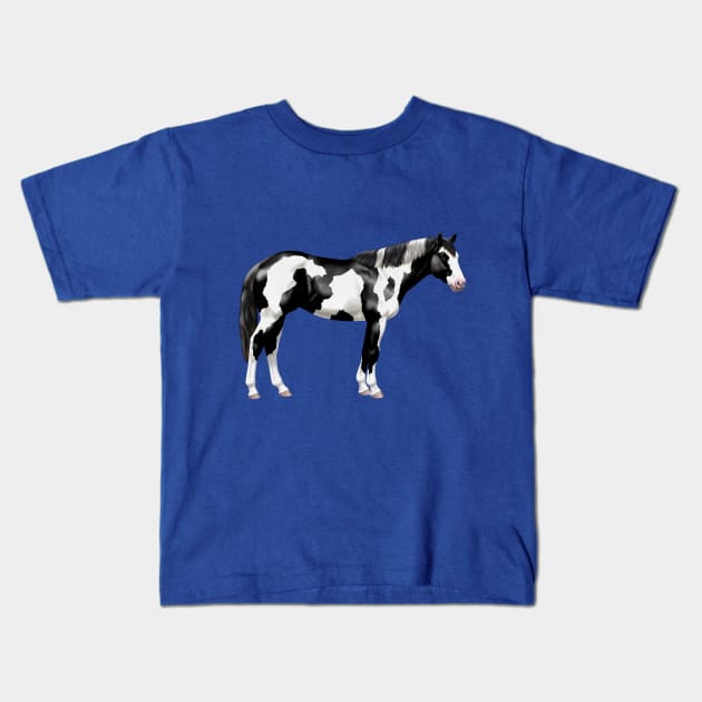 Black Pinto Tovero Paint Horse Kids T-Shirt by csforest